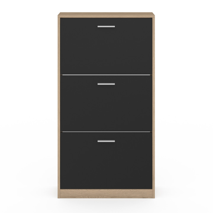Mueble zapatero barato de 3 puertas en imitación haya y negro | ID Market