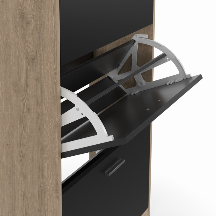 Mueble zapatero barato de 3 puertas en imitación haya y negro | ID Market