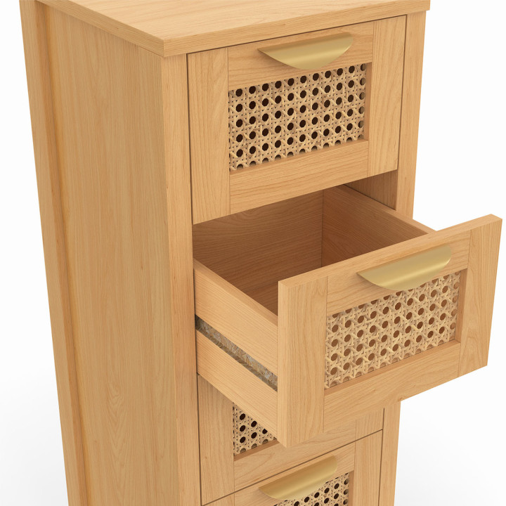 Meuble d'appoint 4 tiroirs EDHEN 30 cm chiffonnier avec cannage pour entrée salle de bain