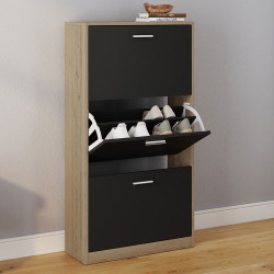 Mueble zapatero barato de 3 puertas en imitación haya y negro | ID Market