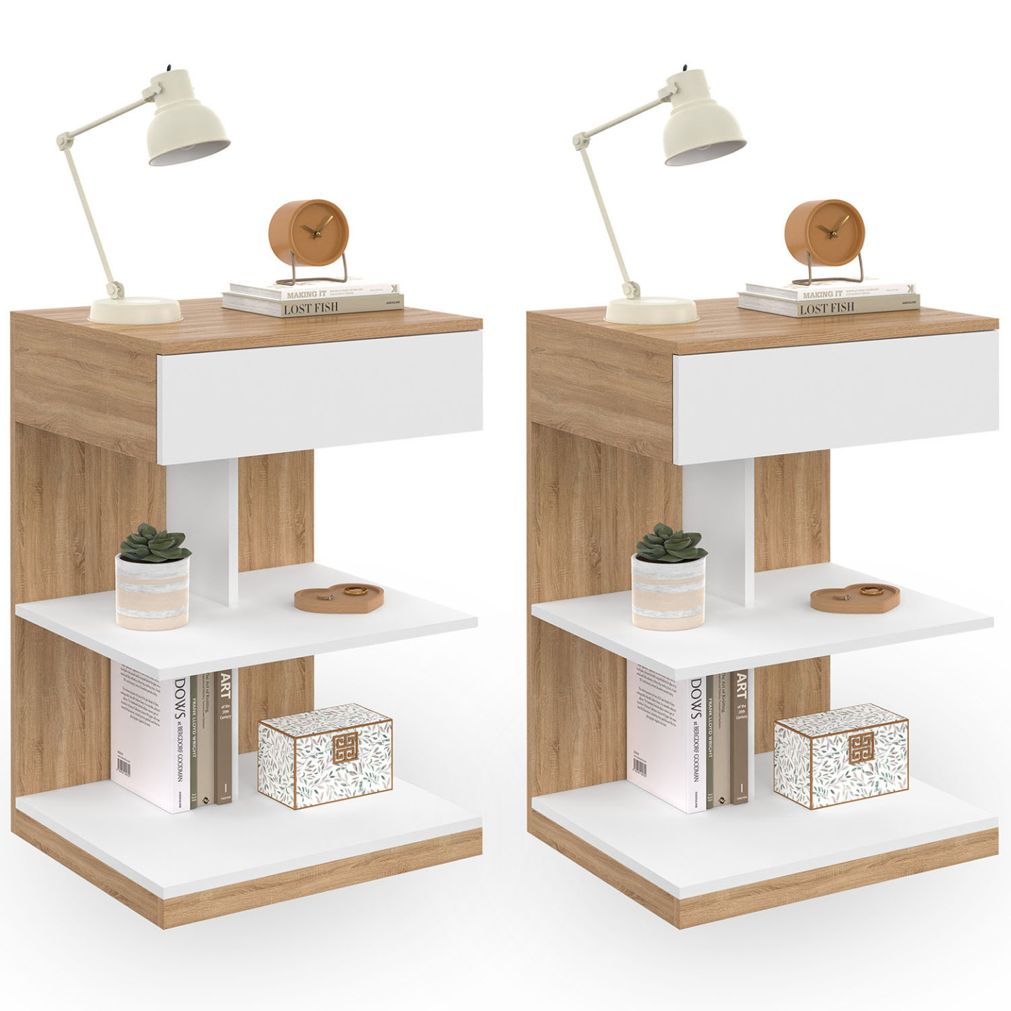 Mesillas de noche blancas y escandinavas de madera con cajón - HELSINKI | ID Market