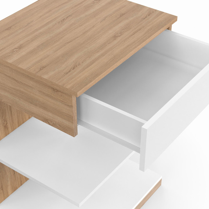 Lot de 2 tables de chevet TOMI 1 tiroir et 2 étagères façon hêtre et blanc