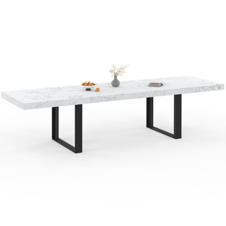 Table à manger extensible PHOENIX rectangle 6 - 12 personnes plateau effet marbre blanc ALASKA 200-300 cm