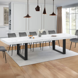 Mesa de comedor rectangular extensible con tablero efecto mármol para 6 a 12 personas - ALASKA | IDMarket