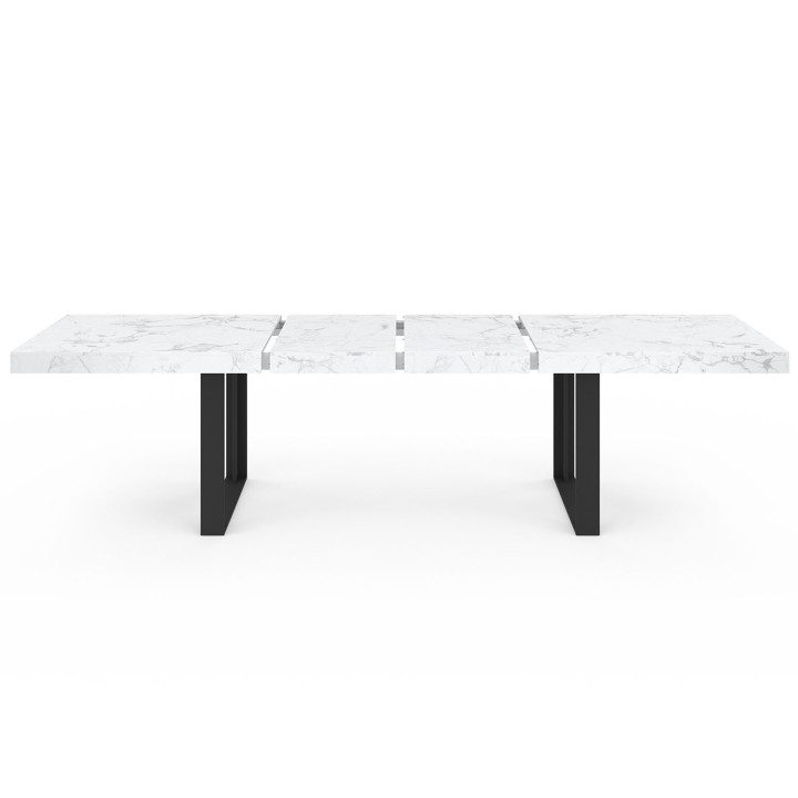 Table à manger extensible PHOENIX rectangle 6 - 12 personnes plateau effet marbre blanc ALASKA 200-300 cm
