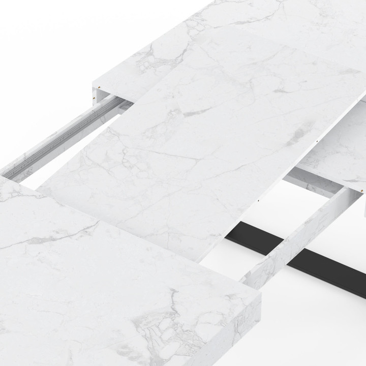 Table à manger extensible PHOENIX rectangle 6 - 12 personnes plateau effet marbre blanc ALASKA 200-300 cm