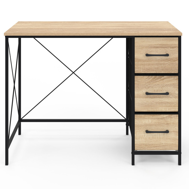 Scrivania di design industriale a 3 cassetti in legno e tessuto nero - UTAH | ID Market