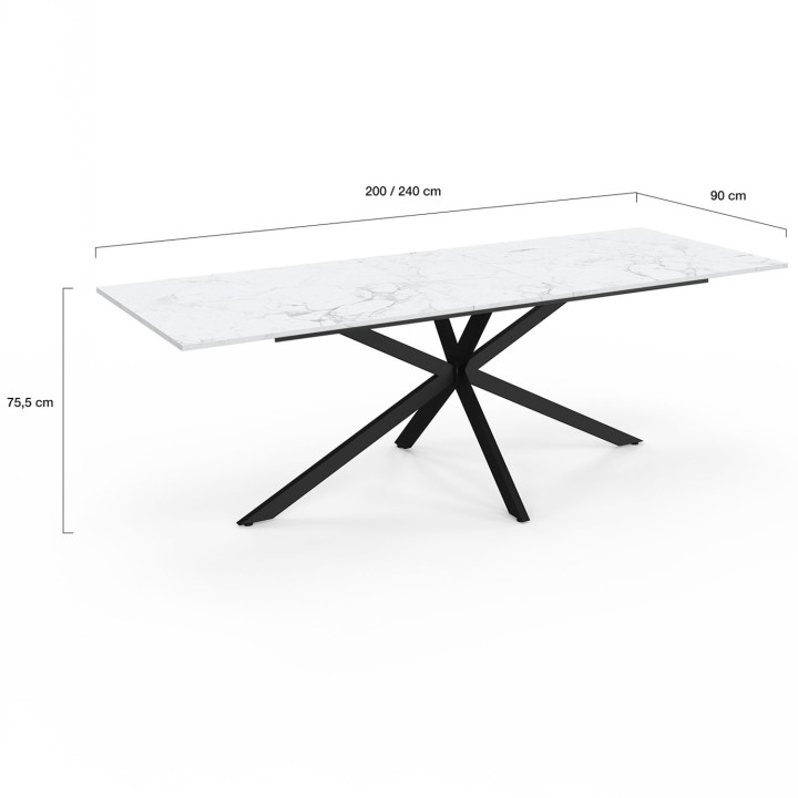 Mesa de comedor rectangular extensible 8-12 personas efecto mármol blanco 200-240 cm - ALIX | ID Market