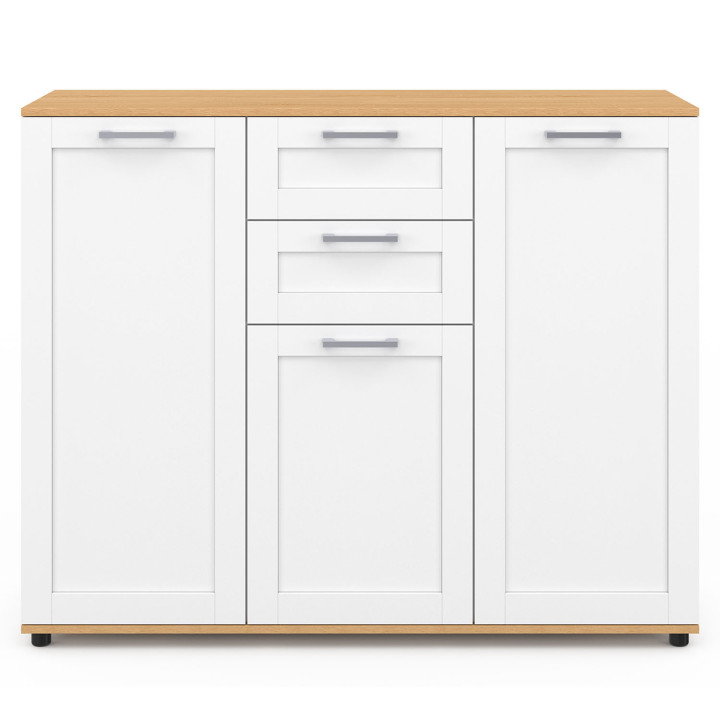 Credenza VITO 100 cm con 3 ante e 2 cassetti bianchi e piano in legno