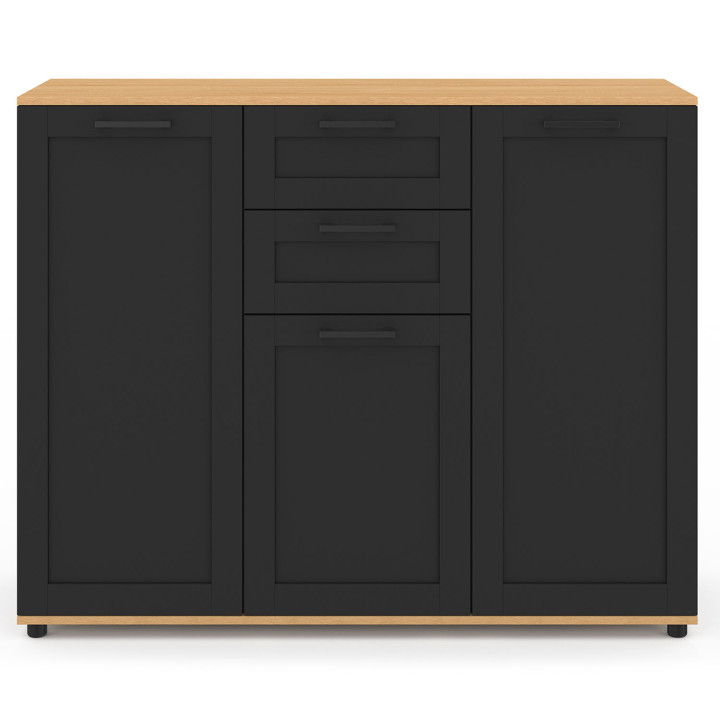 ¡Aparador 100cm negro con tapa de madera 3 puertas 2 cajones - VITO | Zen Cart! IDMarket