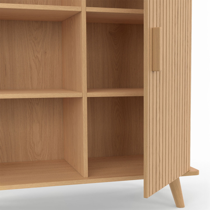 Buffet d'appoint 3 étagères et placard 70 cm JULIETTE lattes tasseau bois coloris chêne