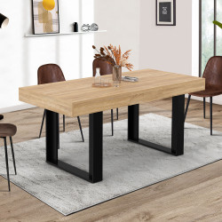 Mesa de comedor rectangular extensible negra y madera 4 a 6 personas - PHOENIX | IDMarket