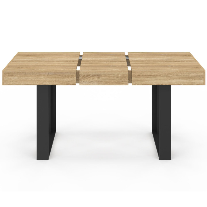 Mesa de comedor rectangular extensible negra y madera 4 a 6 personas - PHOENIX | IDMarket
