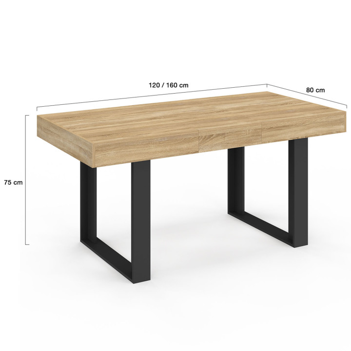 Table à manger extensible rectangle PHOENIX 4-6 personnes bois et noir 120 - 160 cm