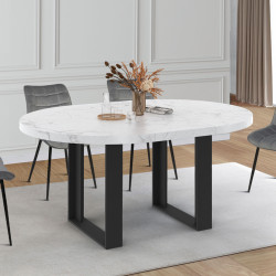 Tavolo da pranzo rotondo allungabile con piano effetto marmo bianco - ALASKA | IDMarket