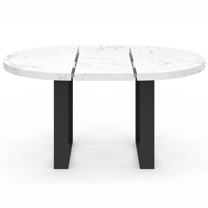 PHOENIX 4-6 persoons ronde uitschuifbare eettafel met wit marmereffect bovenblad ALASKA 110-150 cm