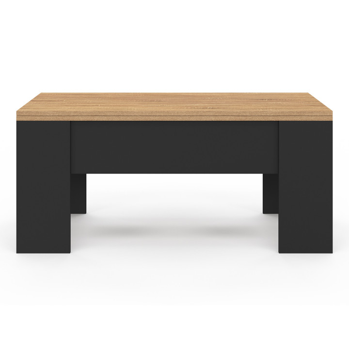 Table basse plateau relevable rectangulaire TARA bois noir et imitation hêtre