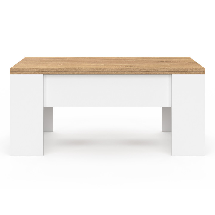 Rechthoekige salontafel met opklapbaar blad, om te vormen tot een TARA eettafel in wit hout en imitatiebeuken