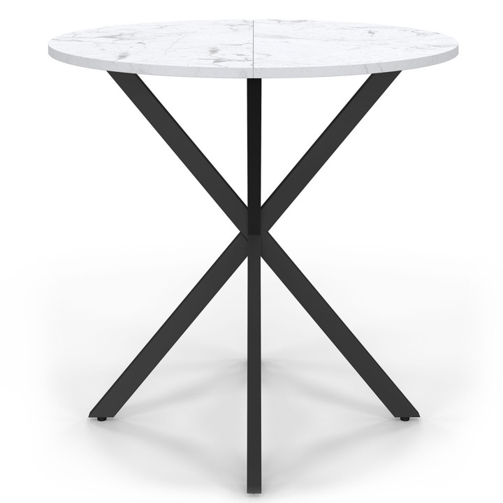 ALIX 2-4 persoons ronde eettafel met wit ALASKA en zwart marmereffect houten spinpoot 80 cm
