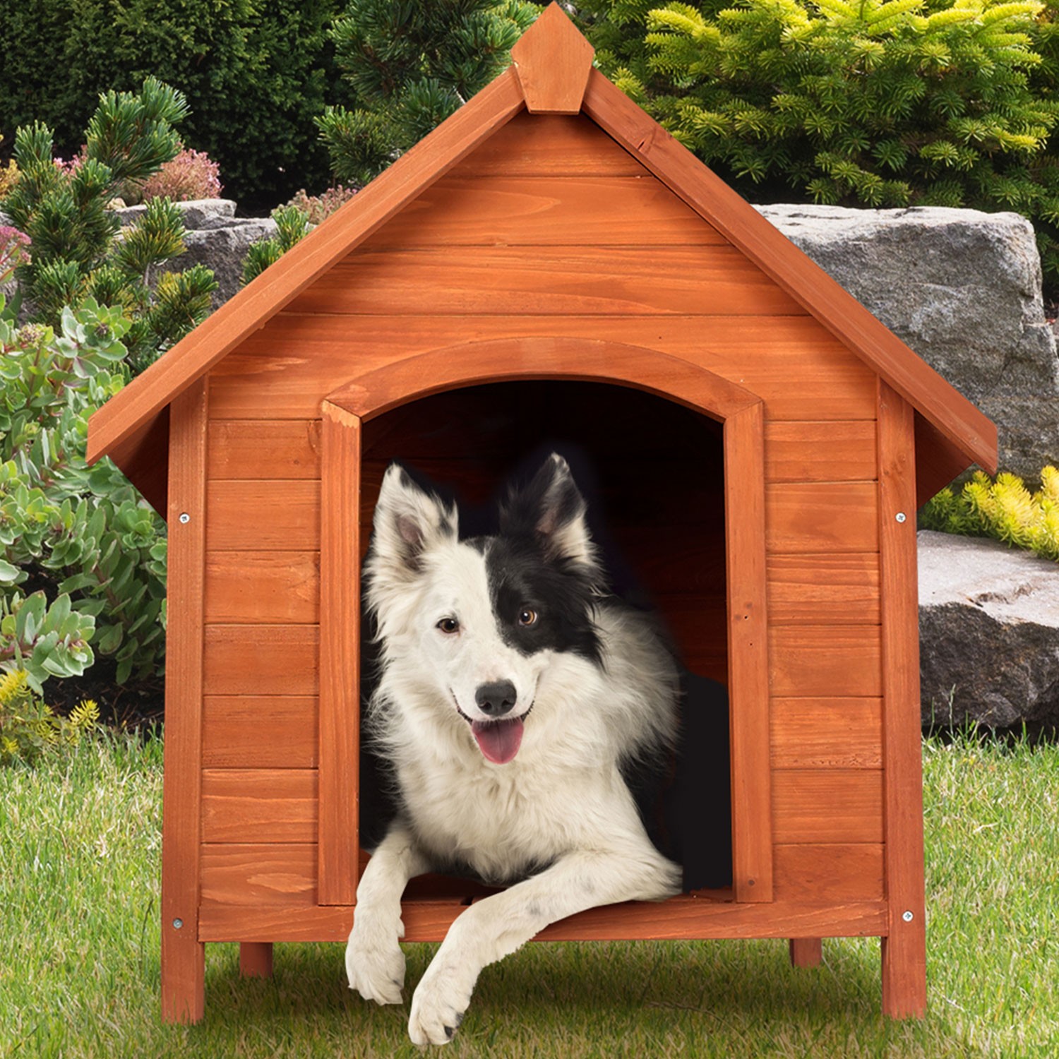 Niche pour chien en bois avec toit incliné ouvrant Animalerie