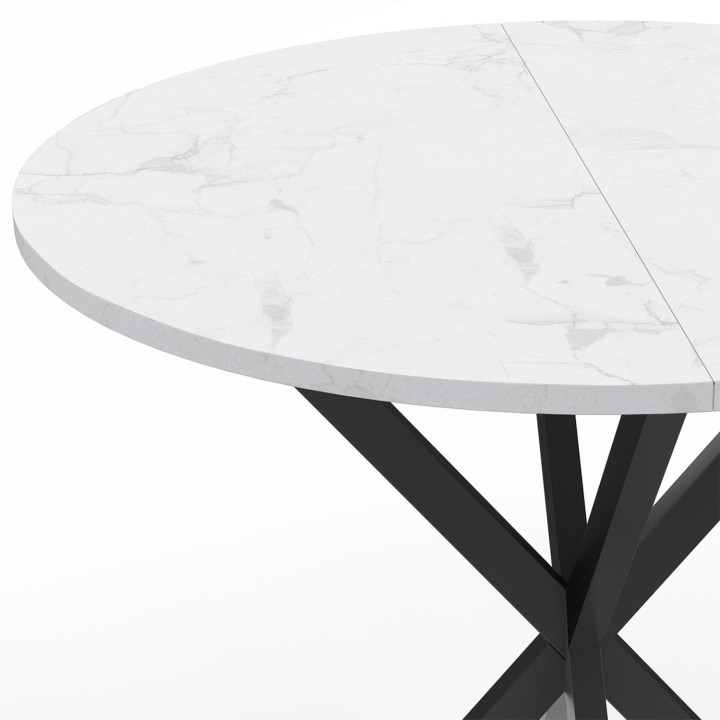 ALIX 2-4 persoons ronde eettafel met wit ALASKA en zwart marmereffect houten spinpoot 80 cm