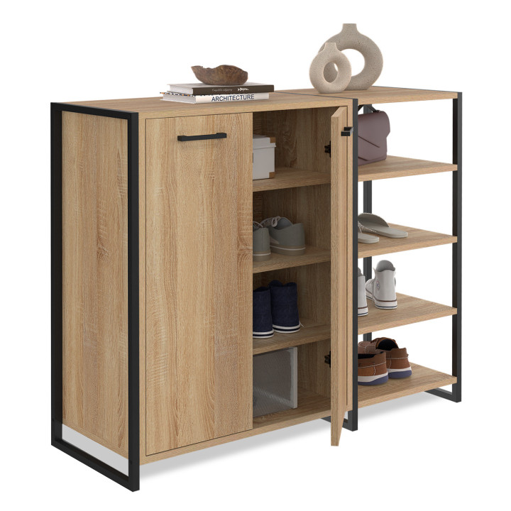 Mueble zapatero 12 pares 2 puertas con 4 estantes diseño industrial - LUIS | ID Market