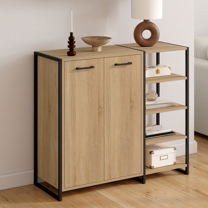 Mueble zapatero 12 pares 2 puertas con 4 estantes diseño industrial - LUIS | ID Market