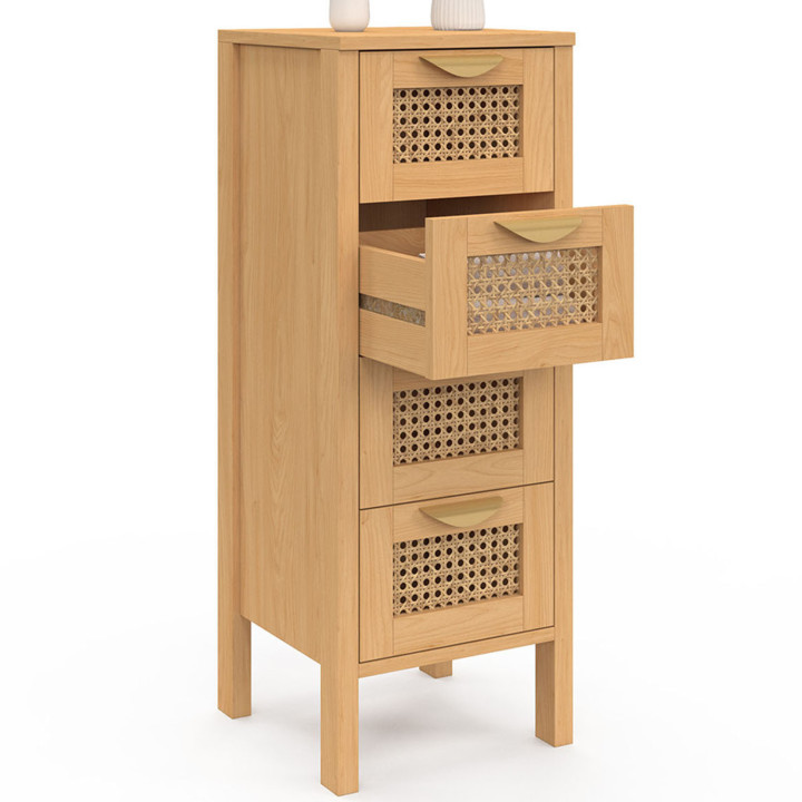 Meuble d'appoint 4 tiroirs EDHEN 30 cm chiffonnier avec cannage pour entrée salle de bain