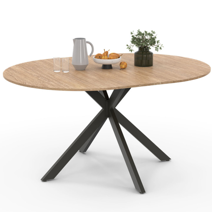 Ronde uitschuifbare eettafel 6-8 personen hout en zwart - ALIX | ID Market