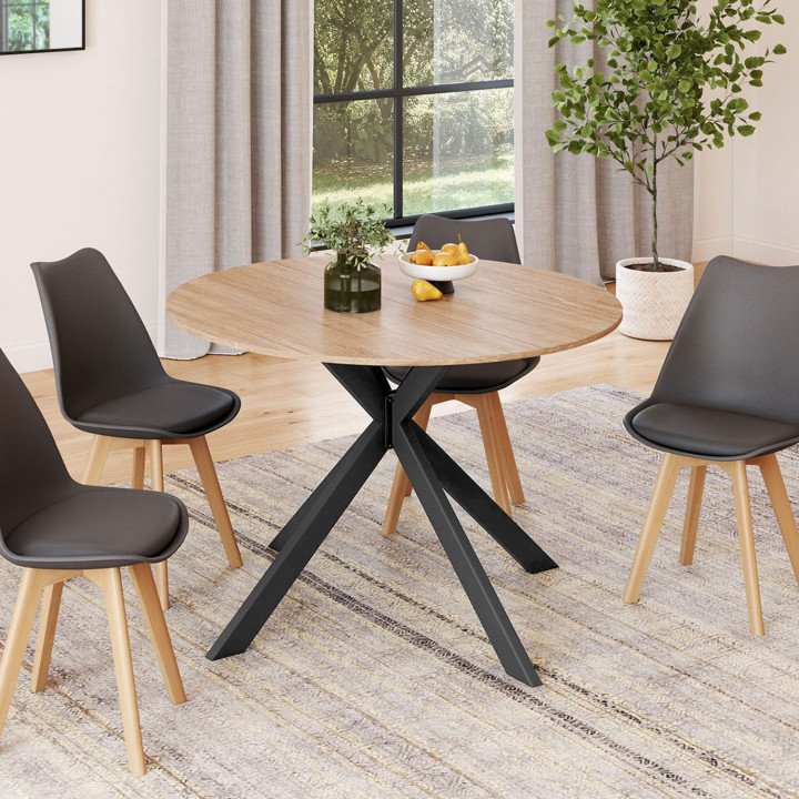 Ronde uitschuifbare eettafel 6-8 personen hout en zwart - ALIX | ID Market