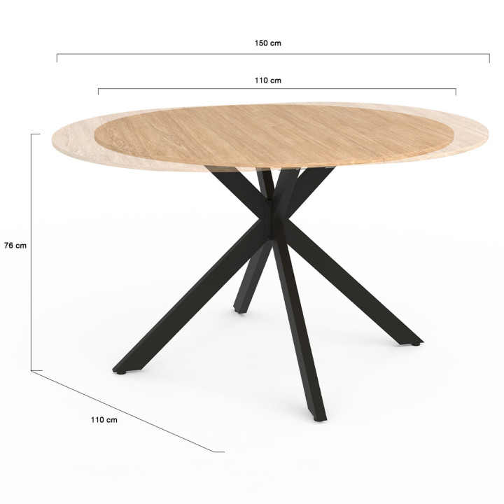 Mesa de comedor redonda extensible 6-8 personas madera y negro - ALIX | ID Market