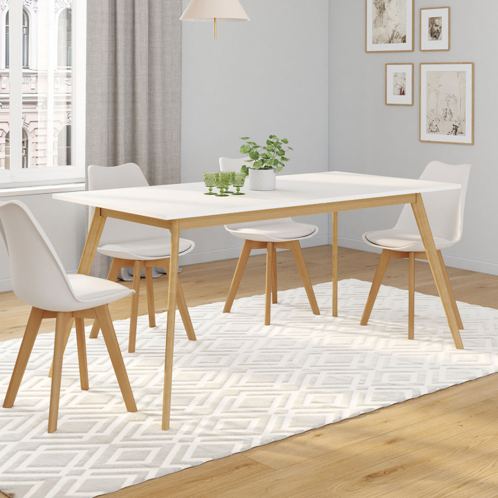 Table scandinave extensible rectangle INGA 6-10 personnes blanche 160-200 cm
