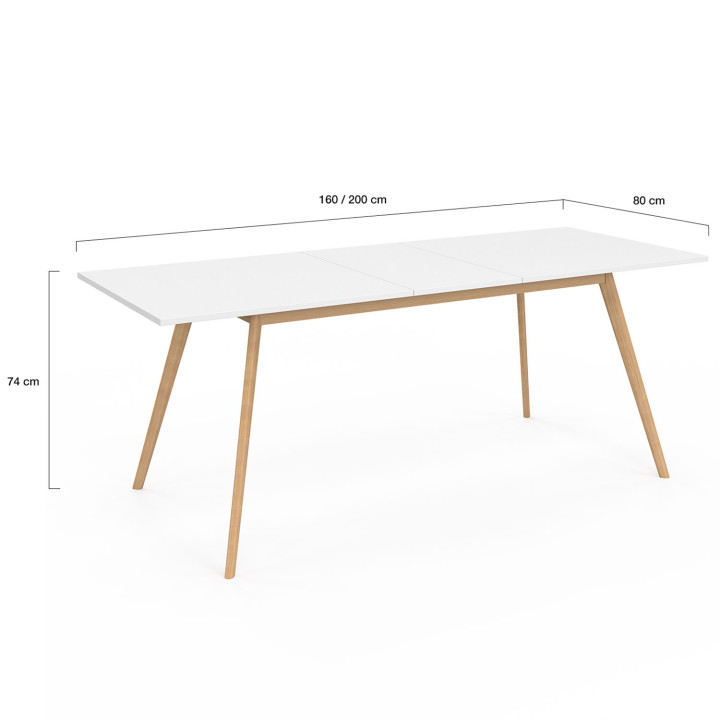 Table scandinave extensible rectangle INGA 6-10 personnes blanche 160-200 cm