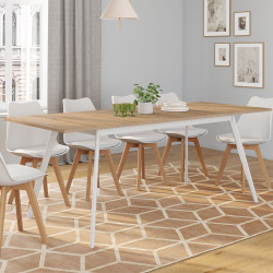 Tavolo scandinavo allungabile con piano in legno e gambe bianche economiche - INGA | ID Market