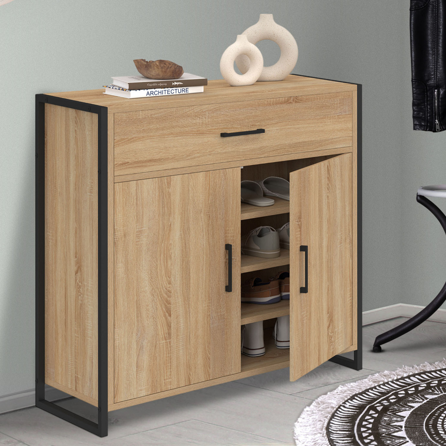 Armadio Scarpiera Multiuso Bagno Garage BIANCA 2 Ante 8 Ripiani 59x37x180 7146o - Foto 9