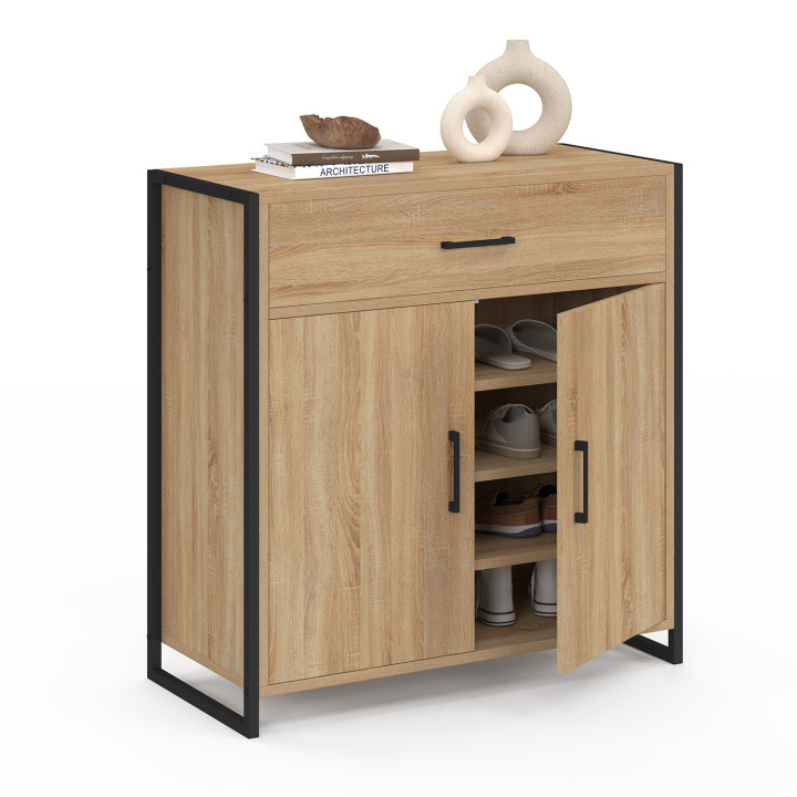 Mueble zapatero 12 pares 2 puertas y 1 cajón diseño industrial - LUIS | ID Market