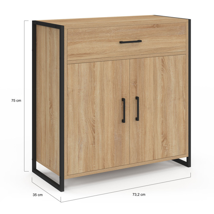 Mueble zapatero 12 pares 2 puertas y 1 cajón diseño industrial - LUIS | ID Market