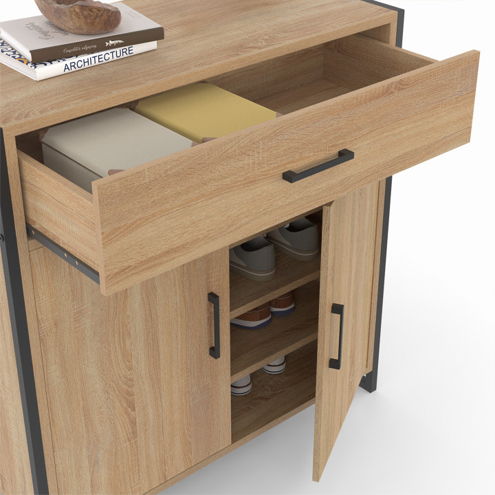 Mueble zapatero 12 pares 2 puertas y 1 cajón diseño industrial - LUIS | ID Market