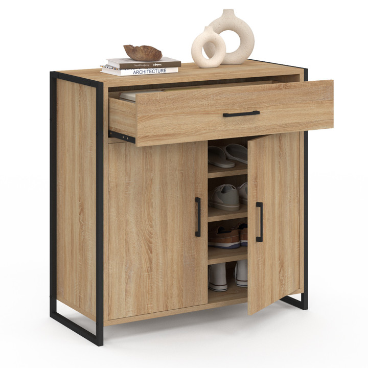 Mueble zapatero 12 pares 2 puertas y 1 cajón diseño industrial - LUIS | ID Market