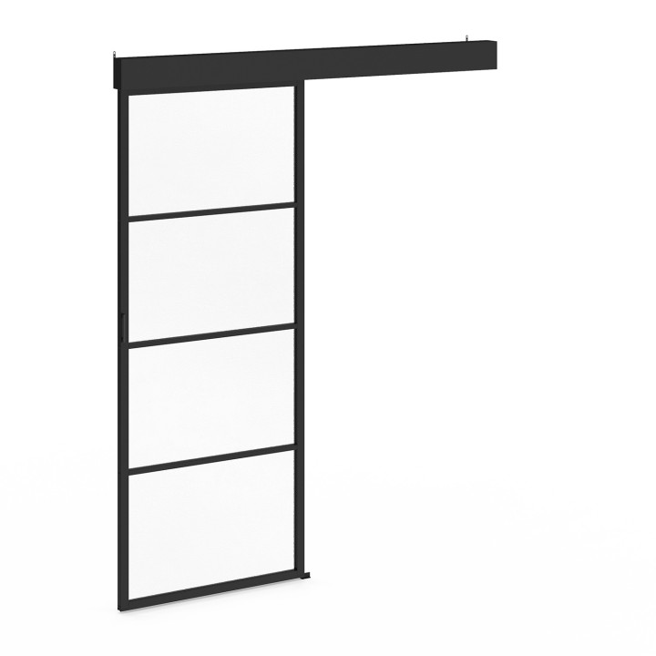 Kit porta scorrevole in vetro temperato da 83 cm in metallo + MDF con binario e fissaggi