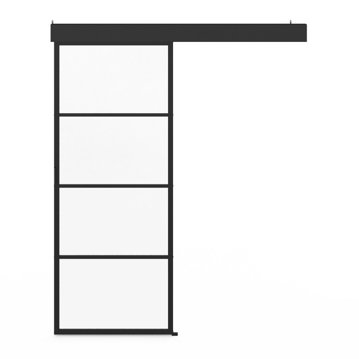 Kit porta scorrevole in vetro temperato da 83 cm in metallo + MDF con binario e fissaggi