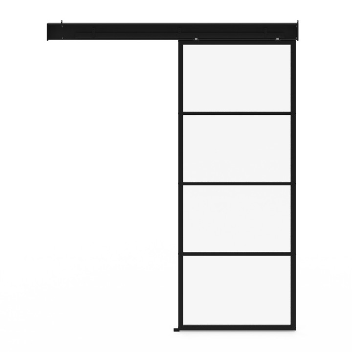 83 cm schuifdeur van gehard glas in metaal + MDF met rail en bevestigingen