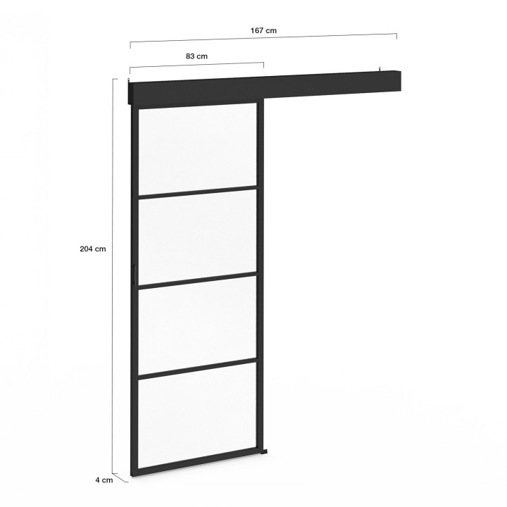 Kit porta scorrevole in vetro temperato da 83 cm in metallo + MDF con binario e fissaggi