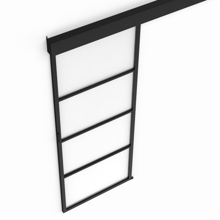 Kit porta scorrevole in vetro temperato da 83 cm in metallo + MDF con binario e fissaggi