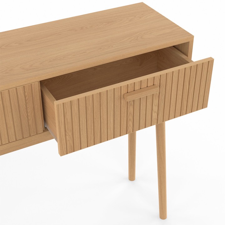 Consola de 2 cajones color roble con patas de listones - JULIETTE | IDMarket