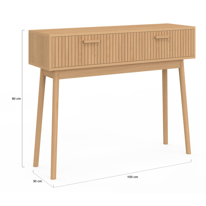 Console 2 tiroirs JULIETTE effet lattes