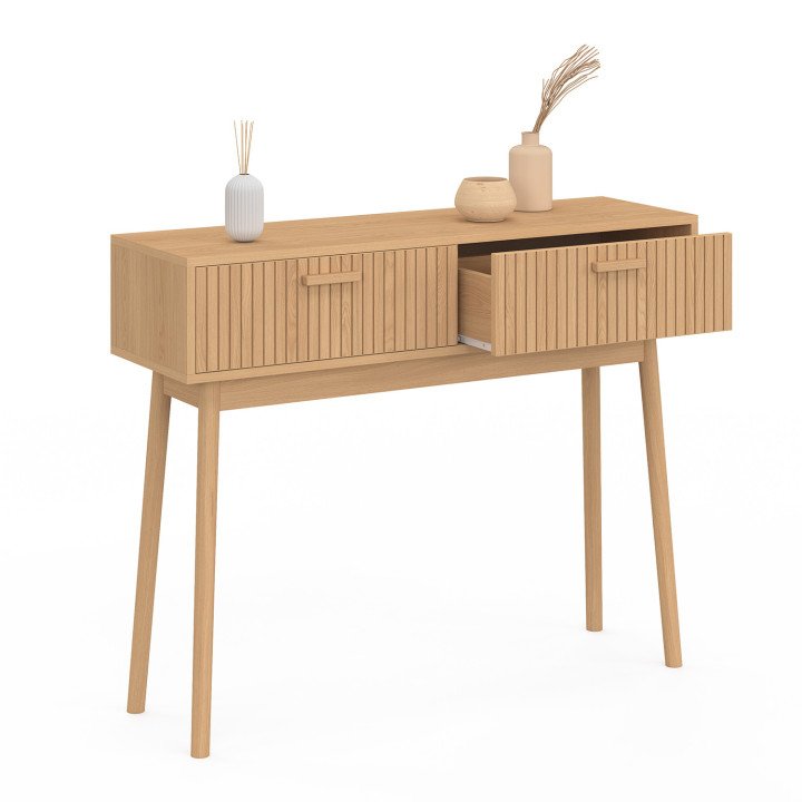 Console 2 tiroirs JULIETTE effet lattes
