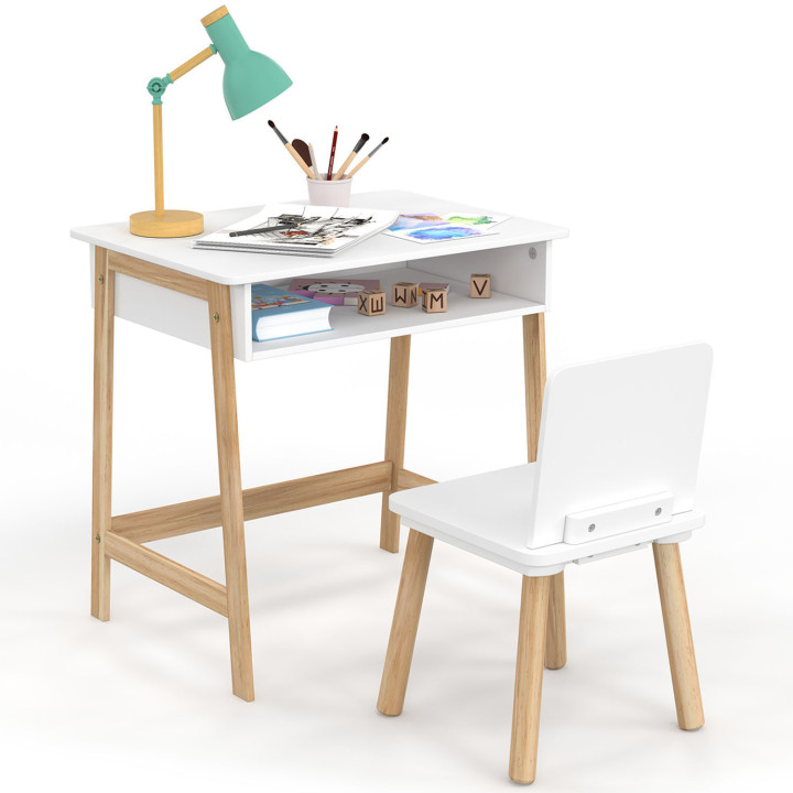Ensemble bureau + 1 chaise enfant ANATOLE avec niche blanc et bois