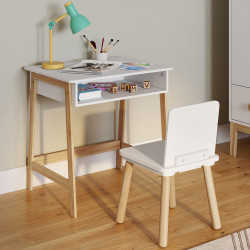 Kinderschreibtisch + Stuhl aus Holz und Weiß mit Nische - ANATOLE | IDMarket