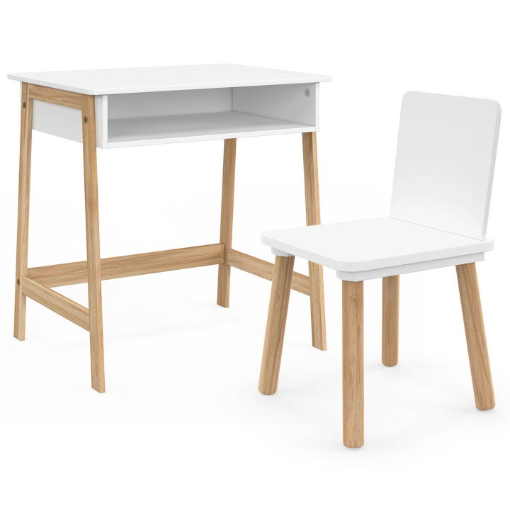 Ensemble bureau + 1 chaise enfant ANATOLE avec niche blanc et bois